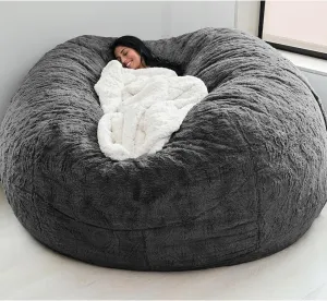 Giant Bean Bag Chair Cover(No Filler),Oversized Round Soft Fluffy PV Velvet Washable Lazy Sofa Bean Bag Bed Cover for Adults, Living Room Bedroom Furniture Outside Cover (Gray, 5FT)