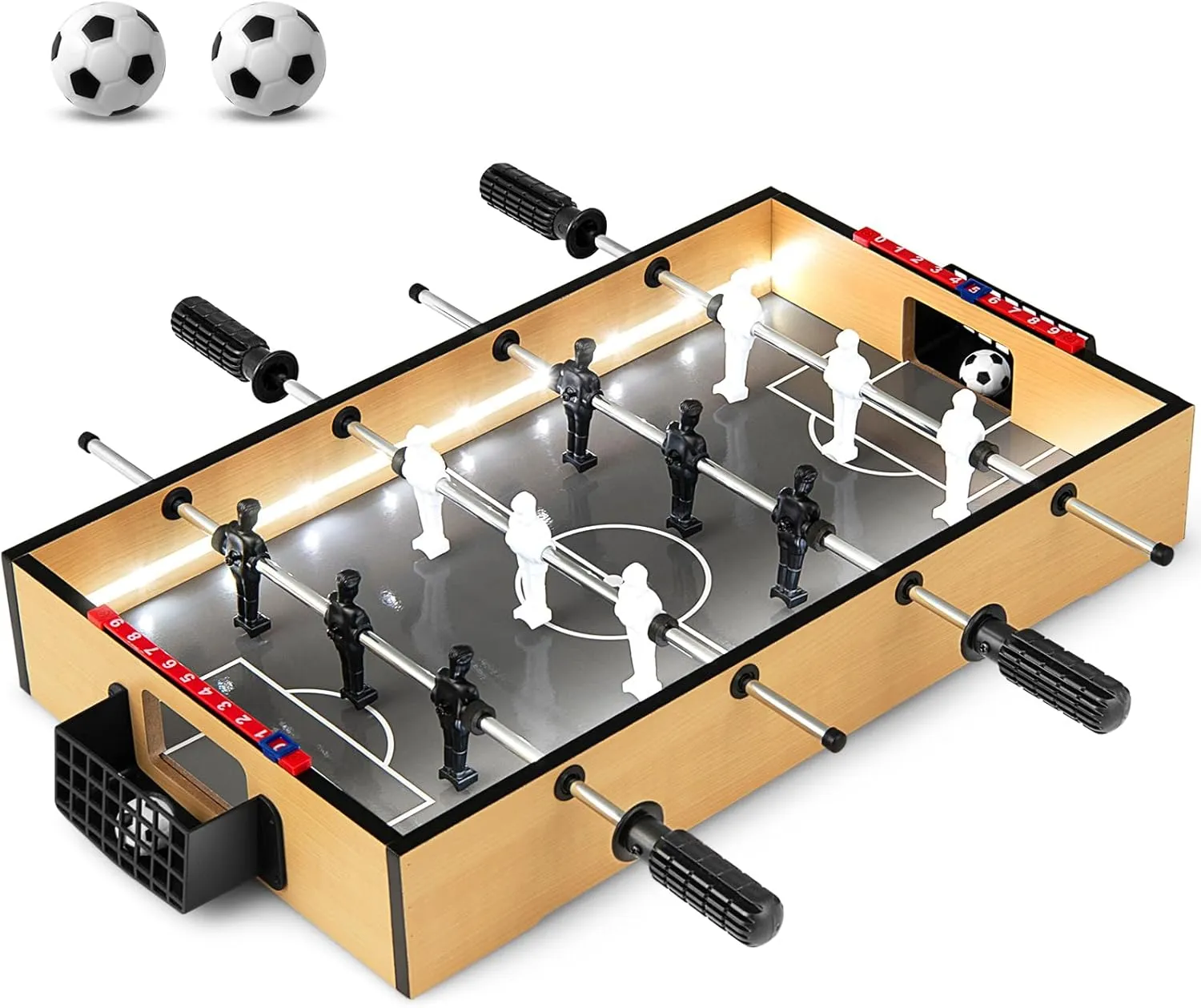 Giantex 20 Inch Foosball Table - Tabletop Football Table w/LED Lights, Realistic Players & 2 Balls, Wooden Soccer Game Table for Kids Adults, Mini Foosball Table for Party, Game Room, Family Night