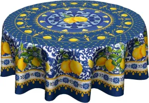 Giwawa Blue Lemon Tablecloth Round 60 Inch Boho Floral Fabric Table Cover Washable Waterproof Table Cloth for Kitchen Dining Picnic Party Decor