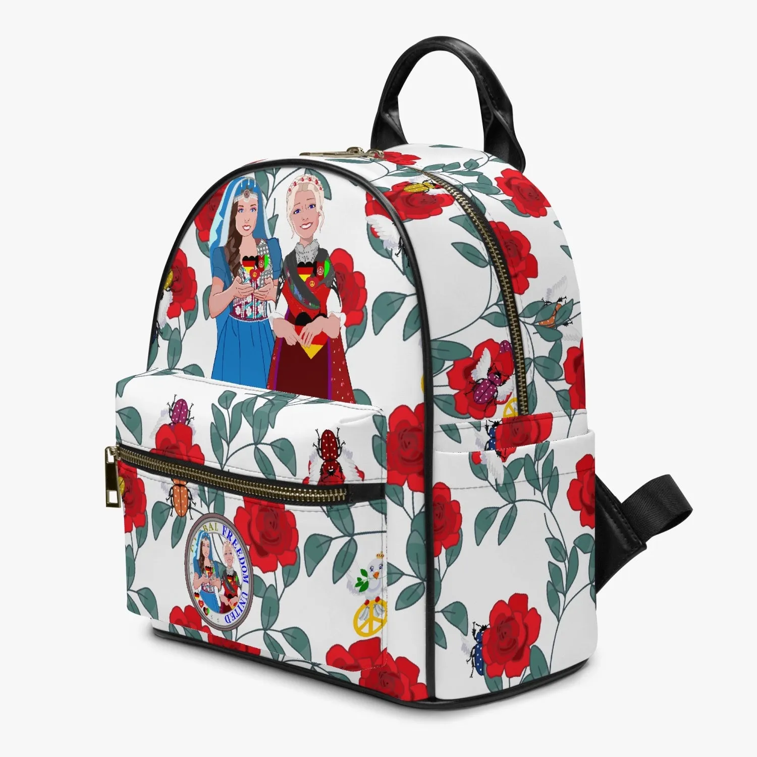 GLOBAL FREEDOM UNITED© Women Afghanistan & Germany Red Roses - All Over Printed PU Backpack