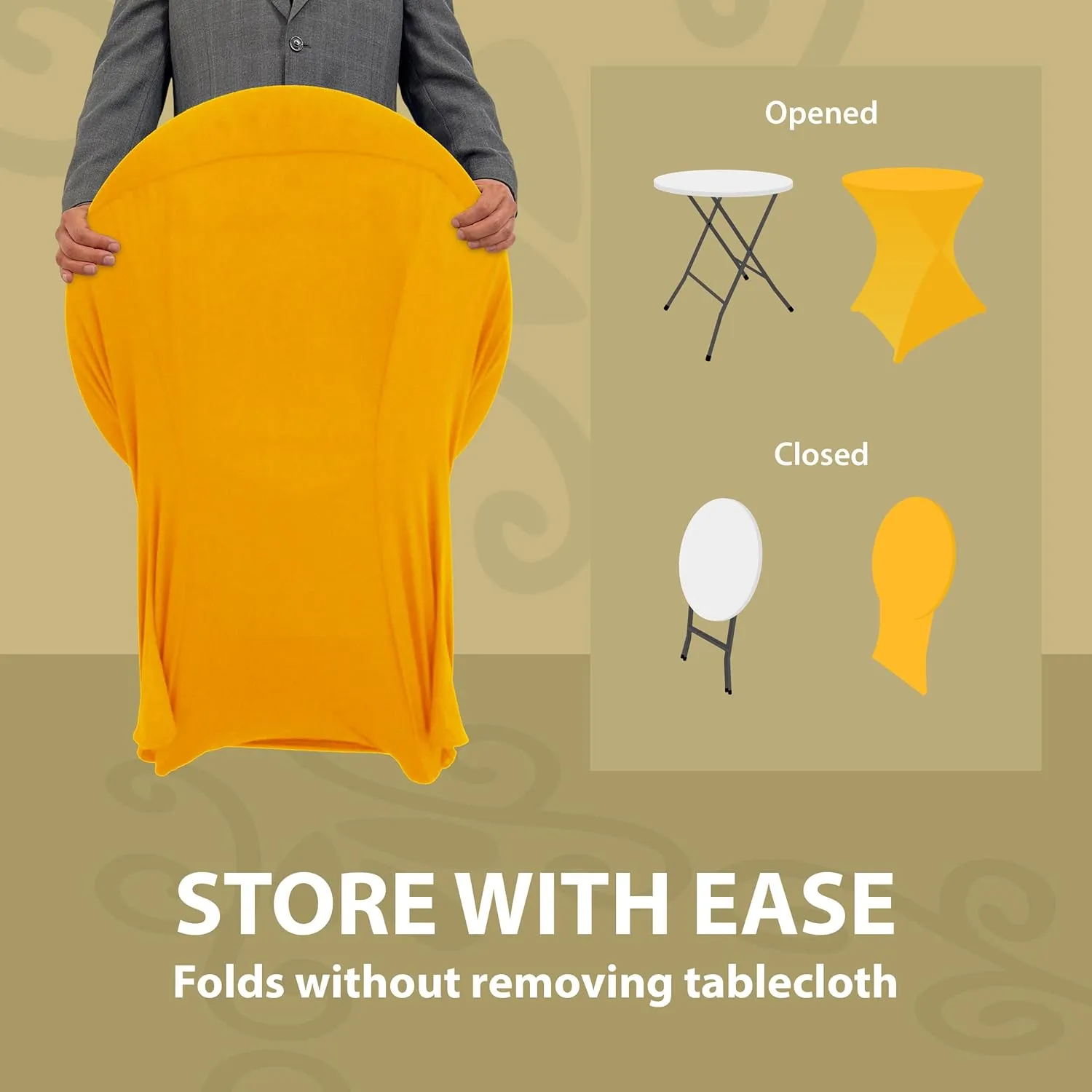 Golden Yellow 32 Inch Round x 30 Inch Tall Spandex Cocktail Tablecloth Folding Cover Stretch