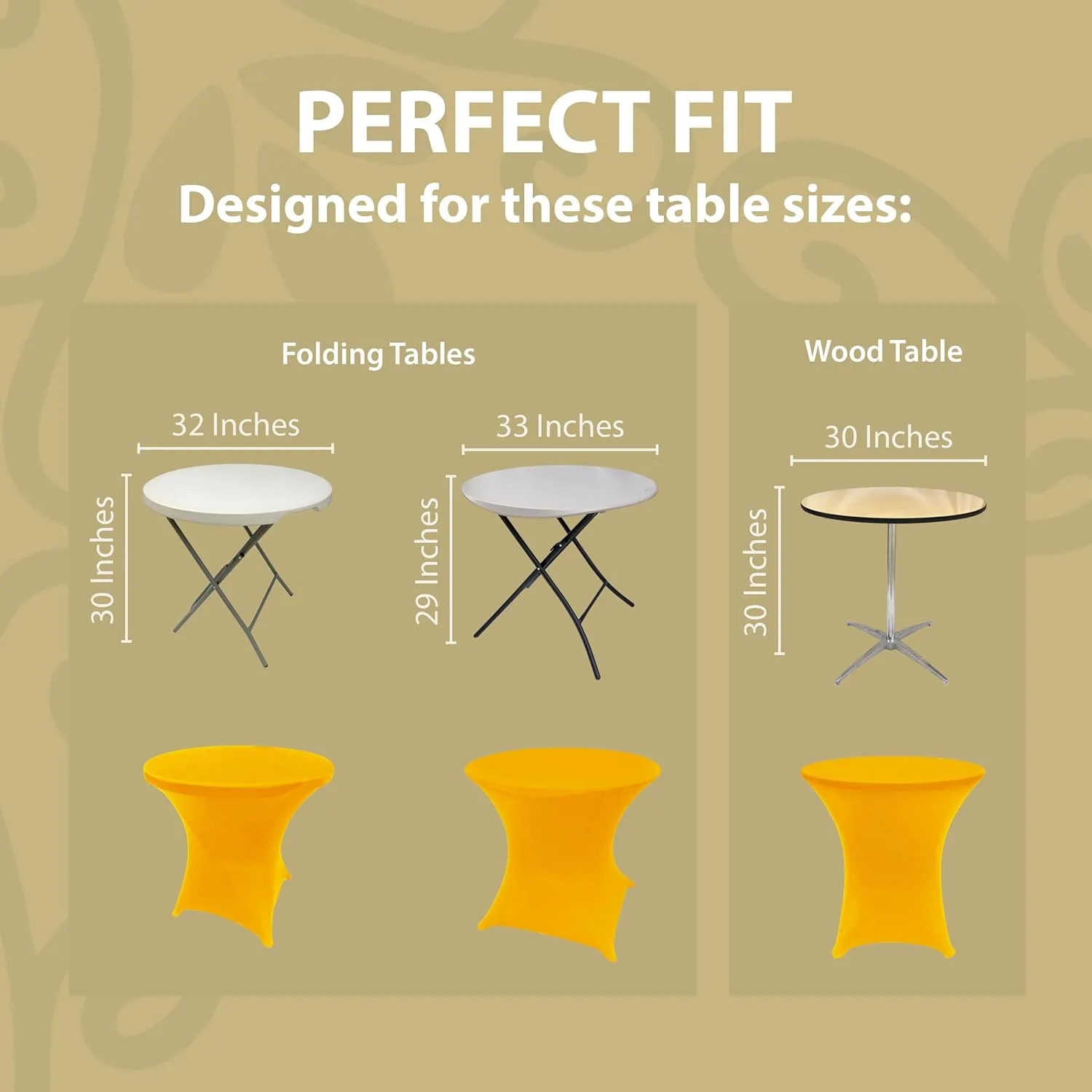 Golden Yellow 32 Inch Round x 30 Inch Tall Spandex Cocktail Tablecloth Folding Cover Stretch
