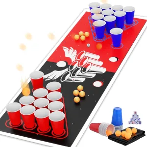 GOLDGE New Beer Pong Table Mat, Drinking Games for Adults Party, 8pcs Beer Pong Balls, 30pcs Cups