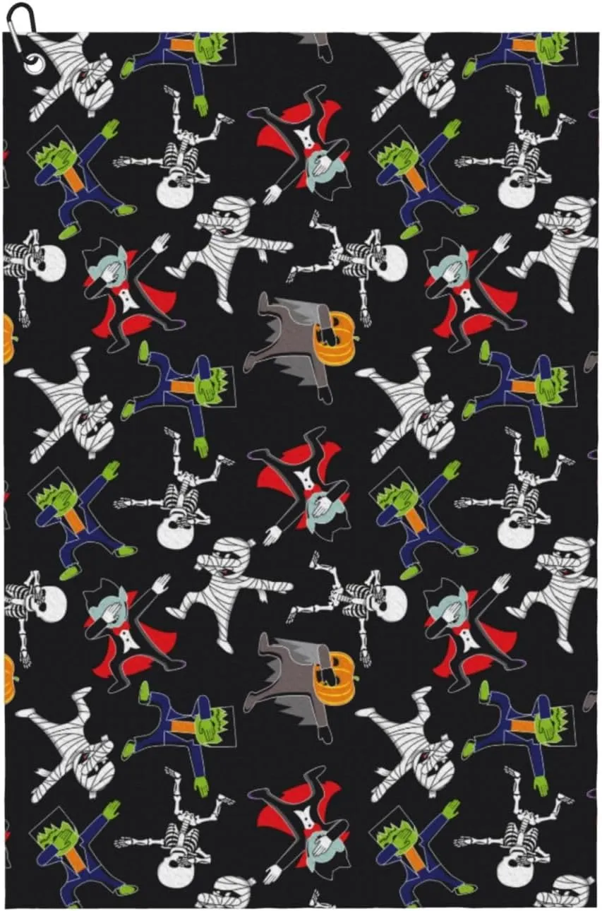 Golf Towels for Golf Bags for Men Women - 24x16in Zombie Mummy Skeleton Absorbent Quick Drying Golf Towel for Cleaning Golf Ball Club Golf Bag Accessories with Carabiner