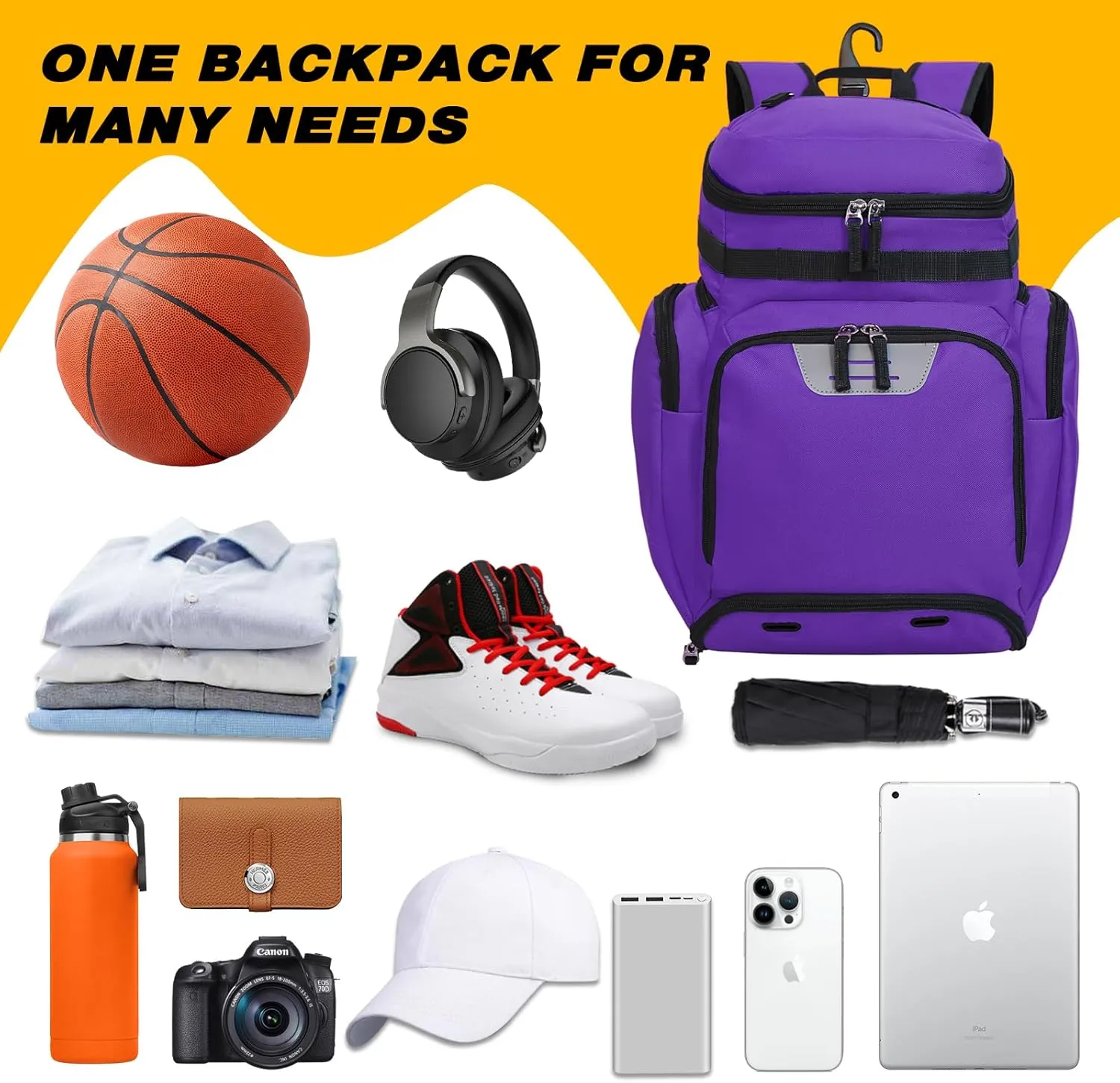 Goloni Basketball Backpack,Large Sports Bag with Ball Compartment & Shoe Compartment for Basketball, Soccer, Volleyball,Gym