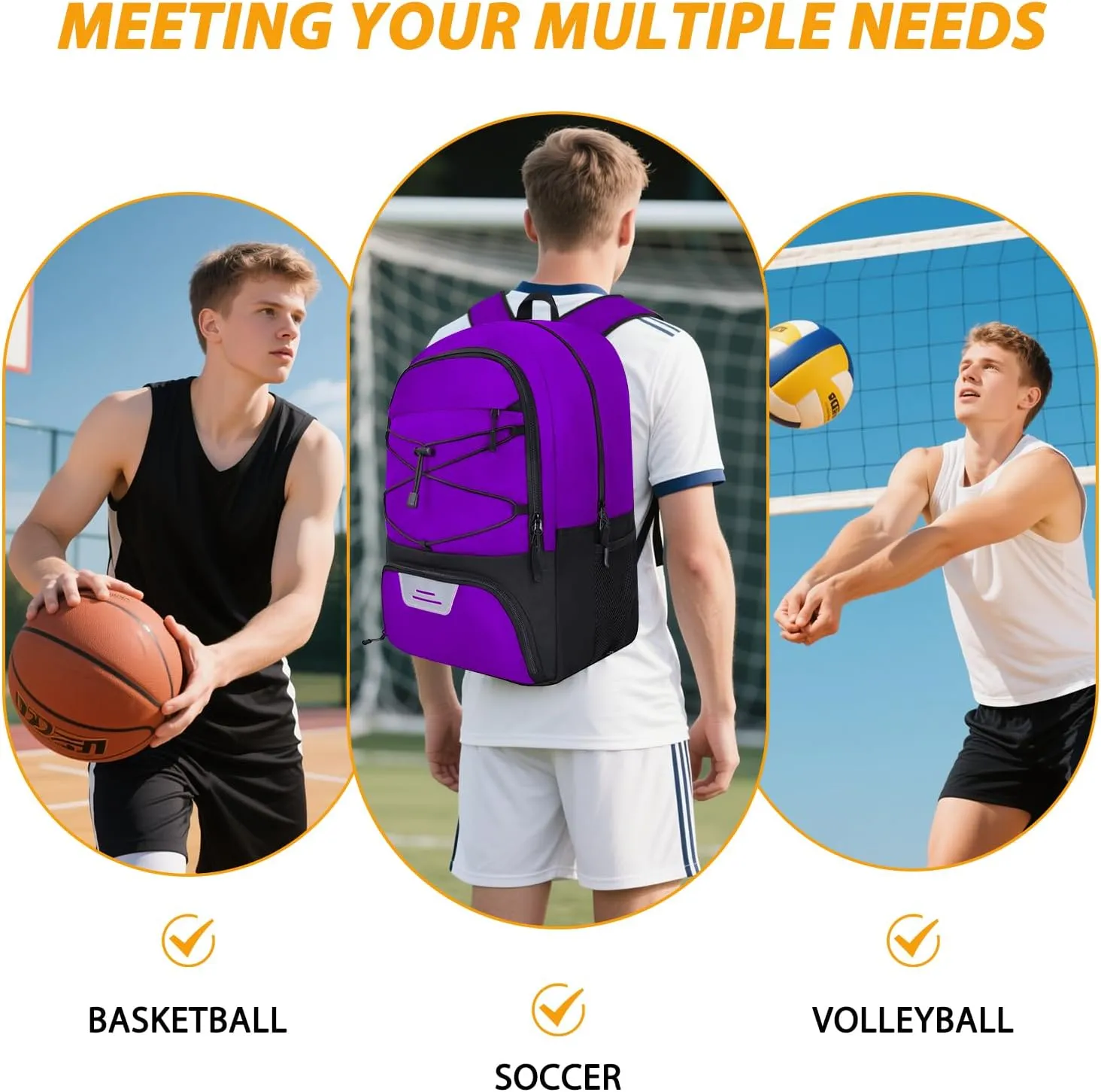 Goloni Soccer Backpack,Soccer Bag with Ball Holder & Shoe Compartment,Large Sports Bag for Basketball, Volleyball,Football