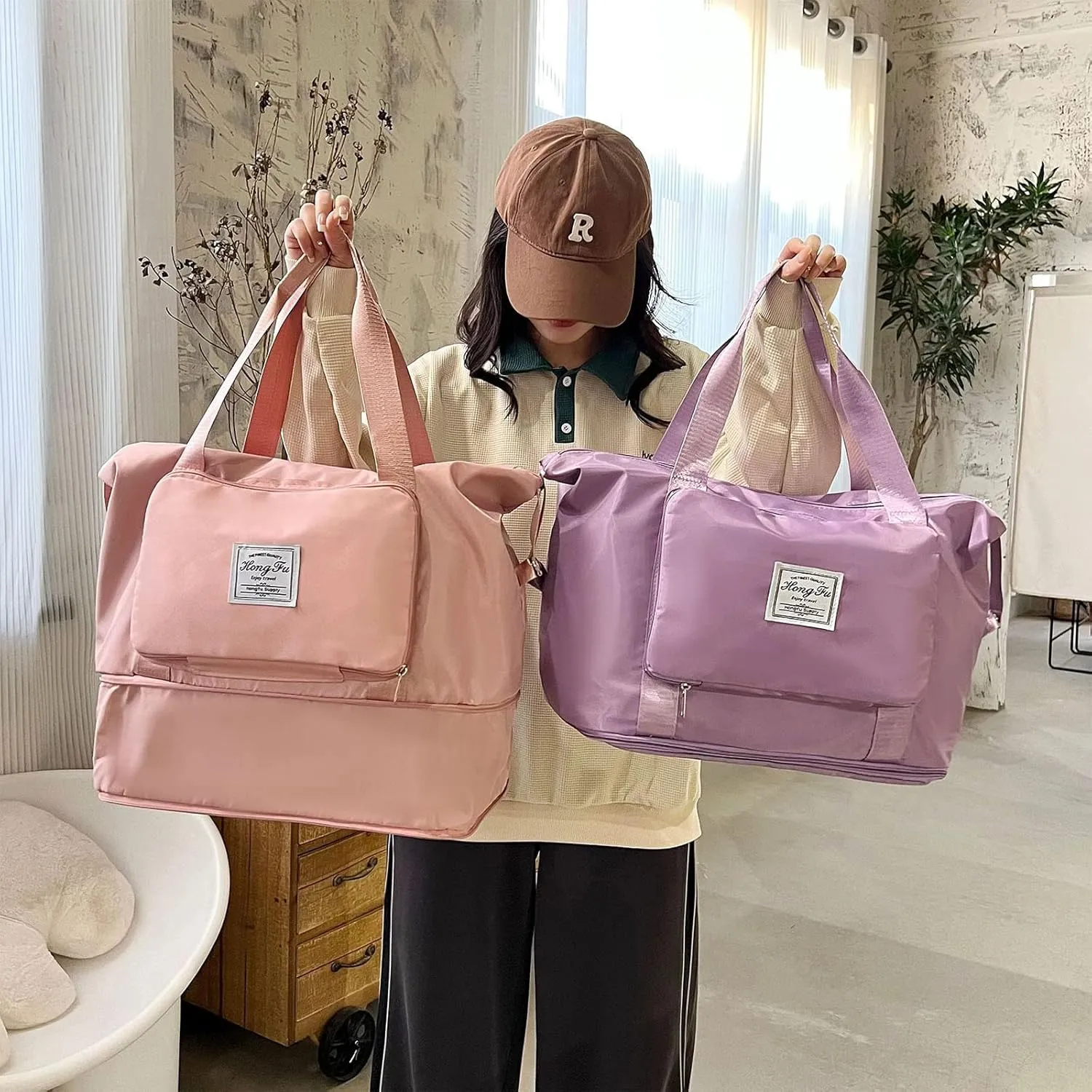 Gpmsign Travel Bag, High-Capacity Double-Layer Wet Separation Travelling Bag, Double Layer Wet Separation Travel Bag (Grape Purple)