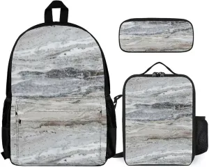 Granite Stone Look Pattern Fashionable Printed Backpack, Lightweight And Large Capacity with Insulated Lunch Bag And Pencil Case