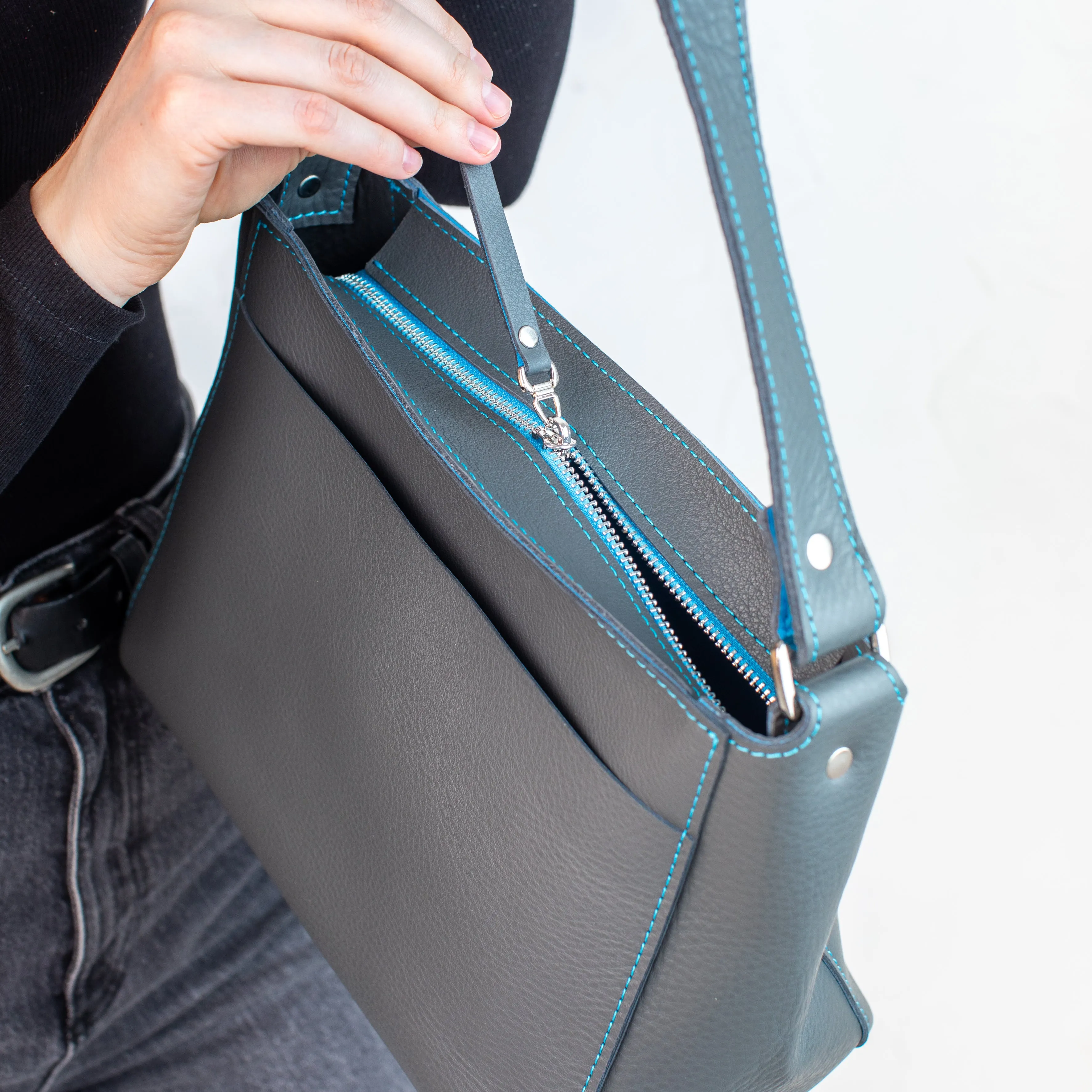 Gray \ Blue double face leather