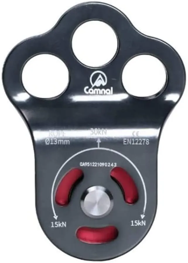 Gray Climbing Pulley, 30KN/6613lbs Three Holes Single Pulley, Built-in Ball Bearing Climbing Pulley, Rock Climbing Pulley Fit for 13mm Rope Hauling, Rescue Applications, Zipline Sports Etc