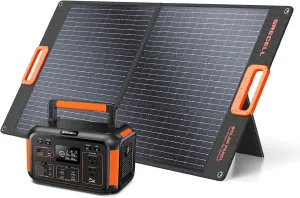GRECELL 500W Portable Power Station with 100W Solar Panel 20V, Solar Generator 500W AC Outlet, Portable Solar Panel MC-4 High-Efficiency Battery Charger for Home Use Camping Outdoor Trip RV
