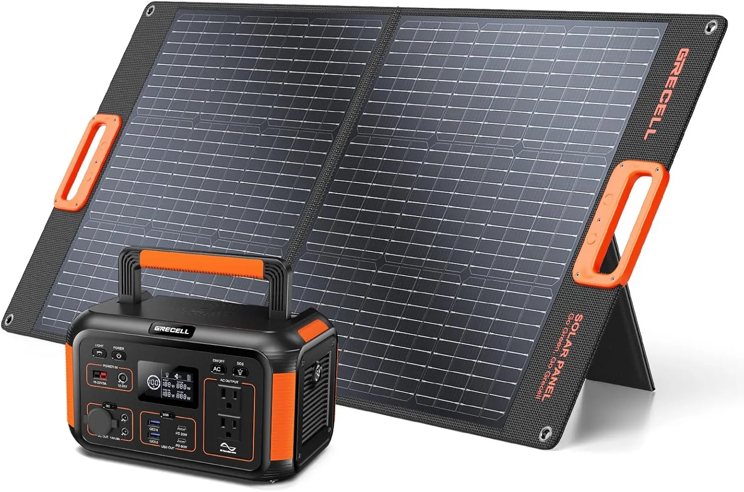 GRECELL 500W Portable Power Station with 100W Solar Panel 20V, Solar Generator 500W AC Outlet, Portable Solar Panel MC-4 High-Efficiency Battery Charger for Home Use Camping Outdoor Trip RV