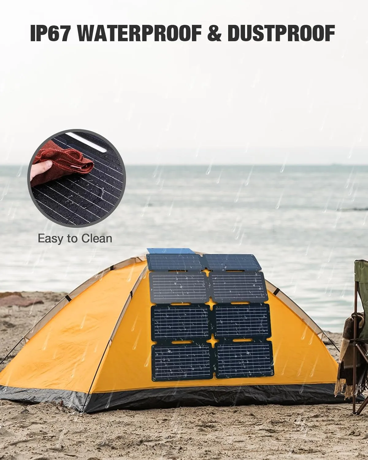 GRECELL 80W Foldable Solar Panel, Portable Solar Charger with USB-A and USB-C QC3.0 (18W) IP67 Waterproof Outdoor Cell Phone Solar Charger for Power Banks Tablets Small Power Station