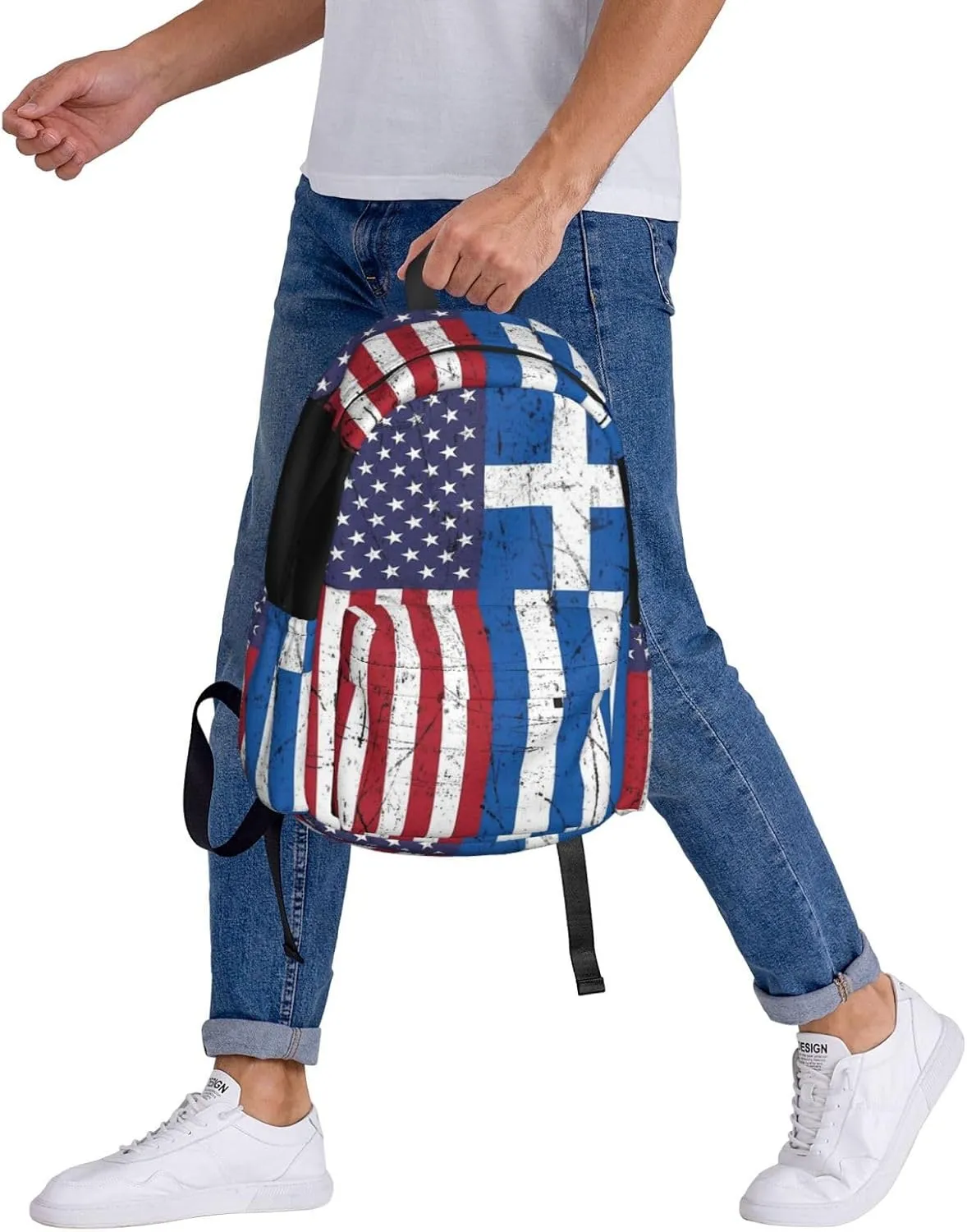 Greek American Flag Greece USA Apparel Backpack Large Capacity Backpack Lightweight Double Shoulder Bag For Women Men Travel