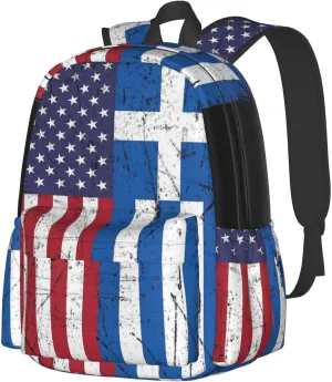 Greek American Flag Greece USA Apparel Backpack Large Capacity Backpack Lightweight Double Shoulder Bag For Women Men Travel
