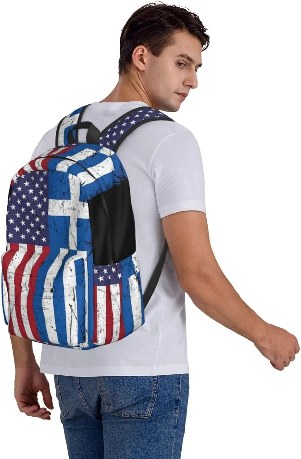Greek American Flag Greece USA Apparel Backpack Large Capacity Backpack Lightweight Double Shoulder Bag For Women Men Travel