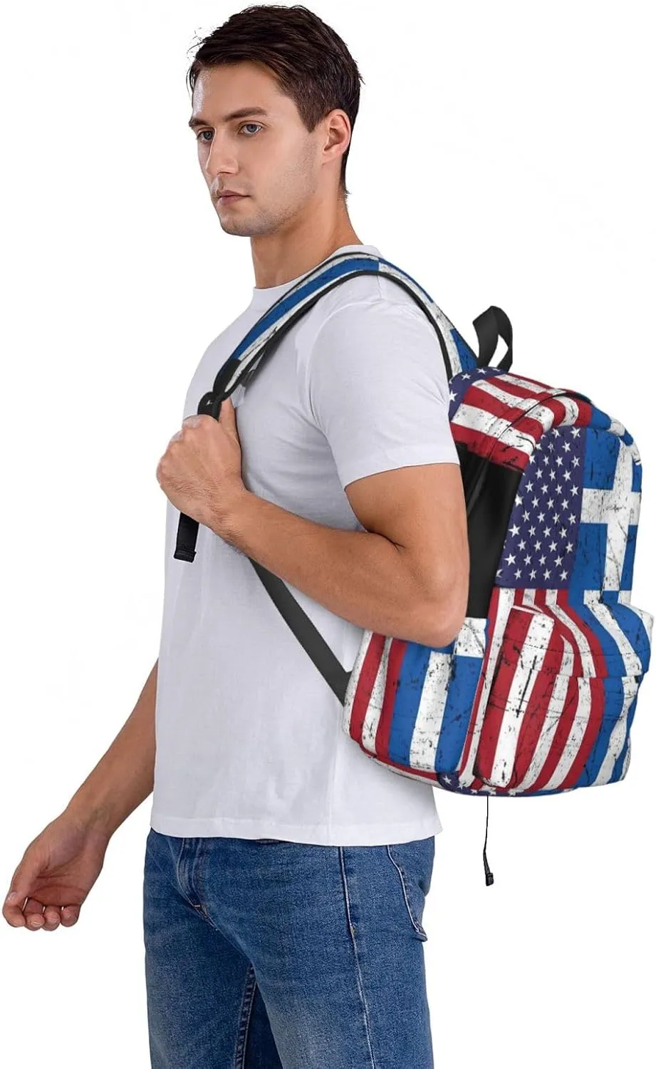 Greek American Flag Greece USA Apparel Backpack Large Capacity Backpack Lightweight Double Shoulder Bag For Women Men Travel