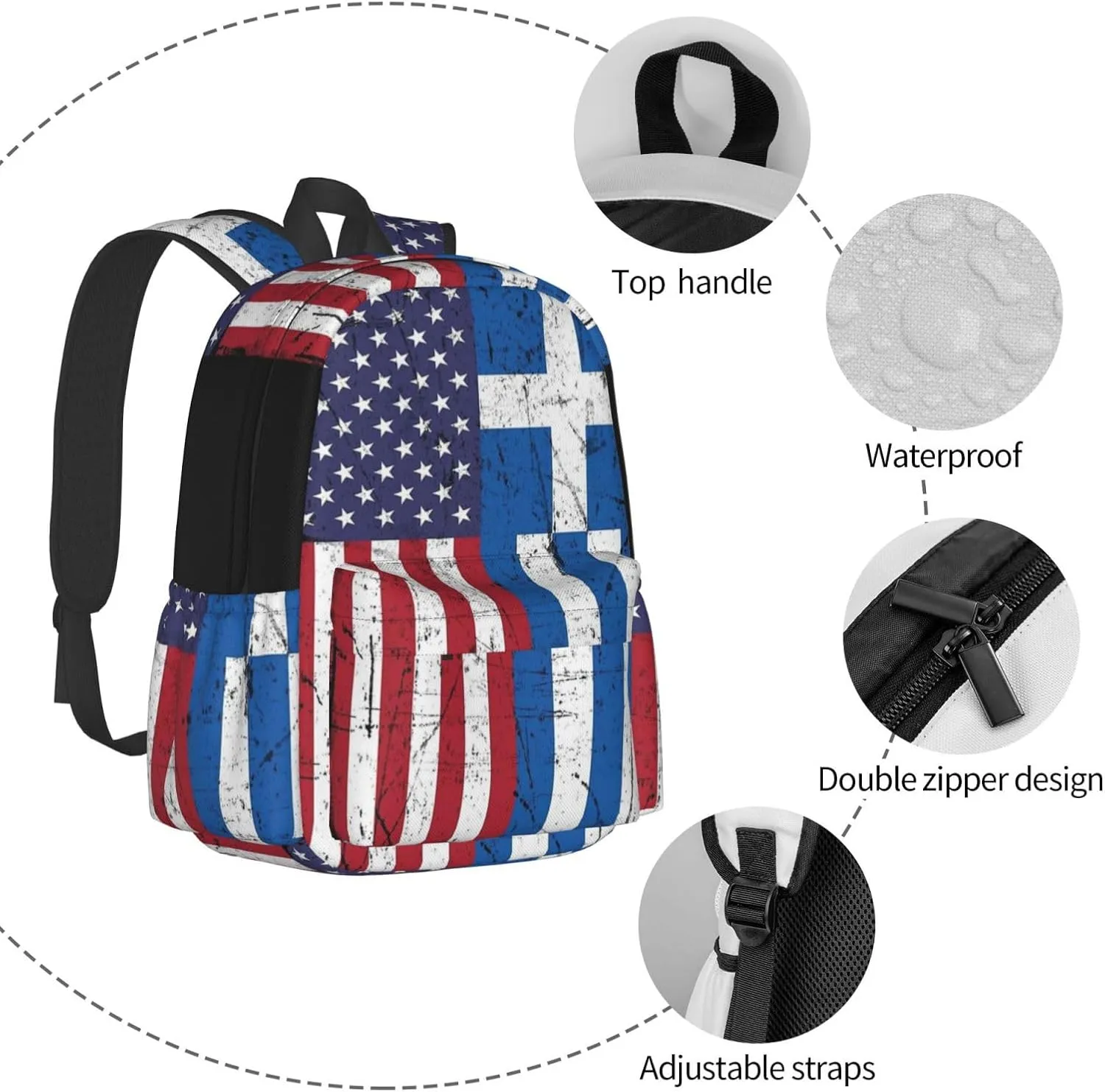 Greek American Flag Greece USA Apparel Backpack Large Capacity Backpack Lightweight Double Shoulder Bag For Women Men Travel