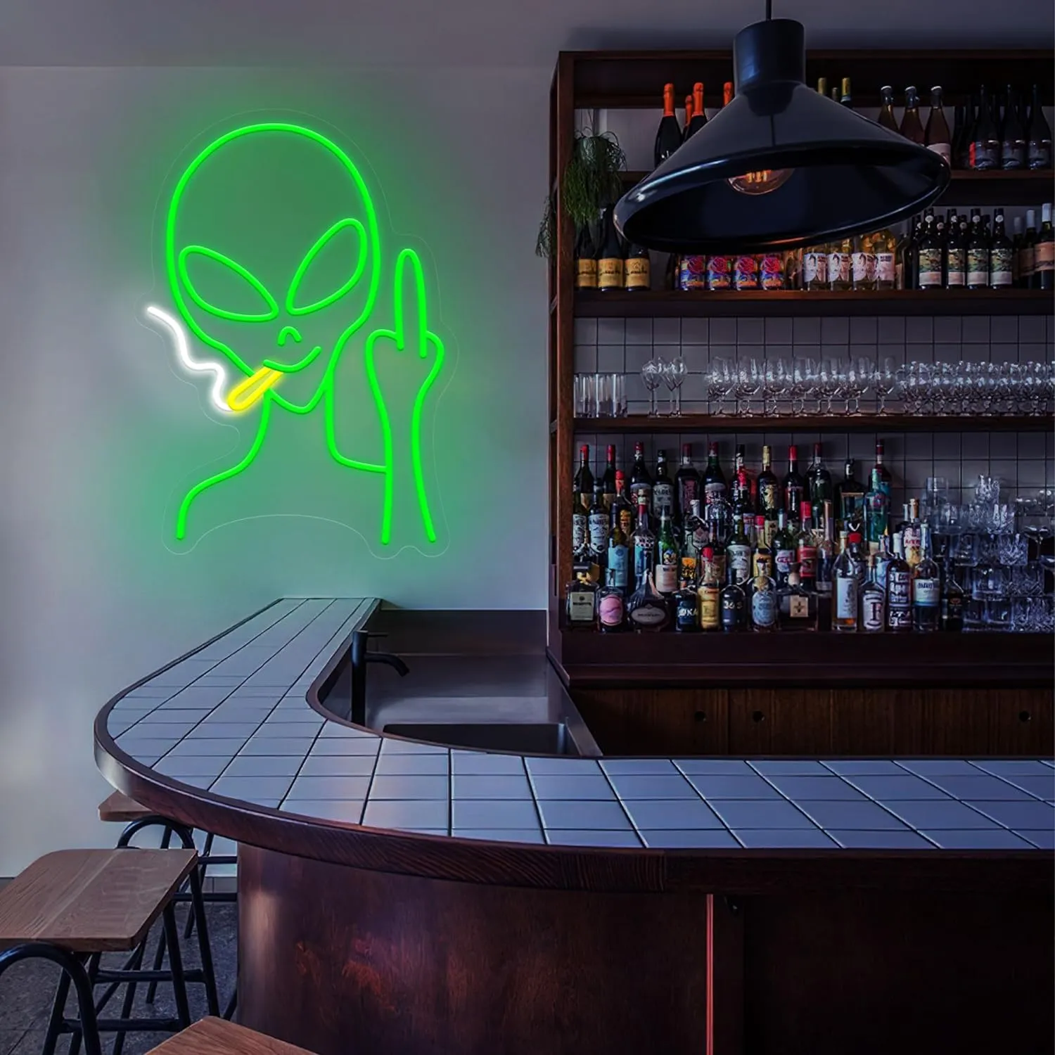 Green Alien Neon Signs, Dimmable LED Neon Signs for Wall Decor Bedroom Man Cave Game Room Home Bar Party Decor, LED Alien Neon Light for Kids Birthday Gift (Green Alien)
