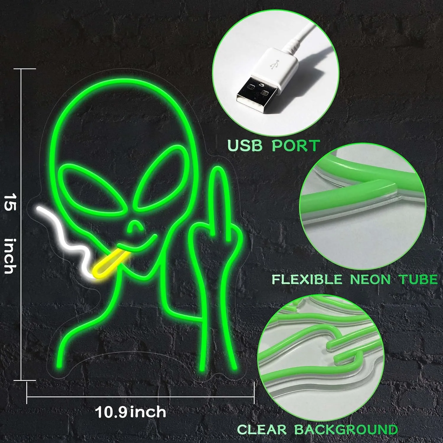 Green Alien Neon Signs, Dimmable LED Neon Signs for Wall Decor Bedroom Man Cave Game Room Home Bar Party Decor, LED Alien Neon Light for Kids Birthday Gift (Green Alien)