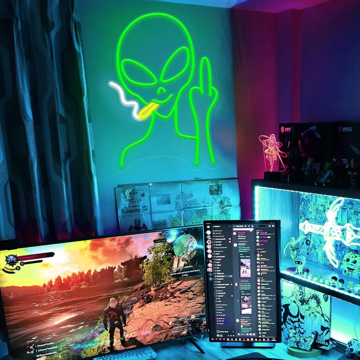 Green Alien Neon Signs, Dimmable LED Neon Signs for Wall Decor Bedroom Man Cave Game Room Home Bar Party Decor, LED Alien Neon Light for Kids Birthday Gift (Green Alien)