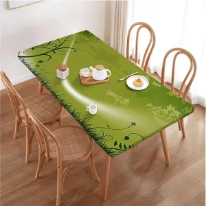 Green Black White Fitted Tablecloth for Rectangle Table Swan Floating Waterproof Elastic Fitted Table Covers,Camping, Indoor, Outdoor Abstract Fits up 5 Foot Tables
