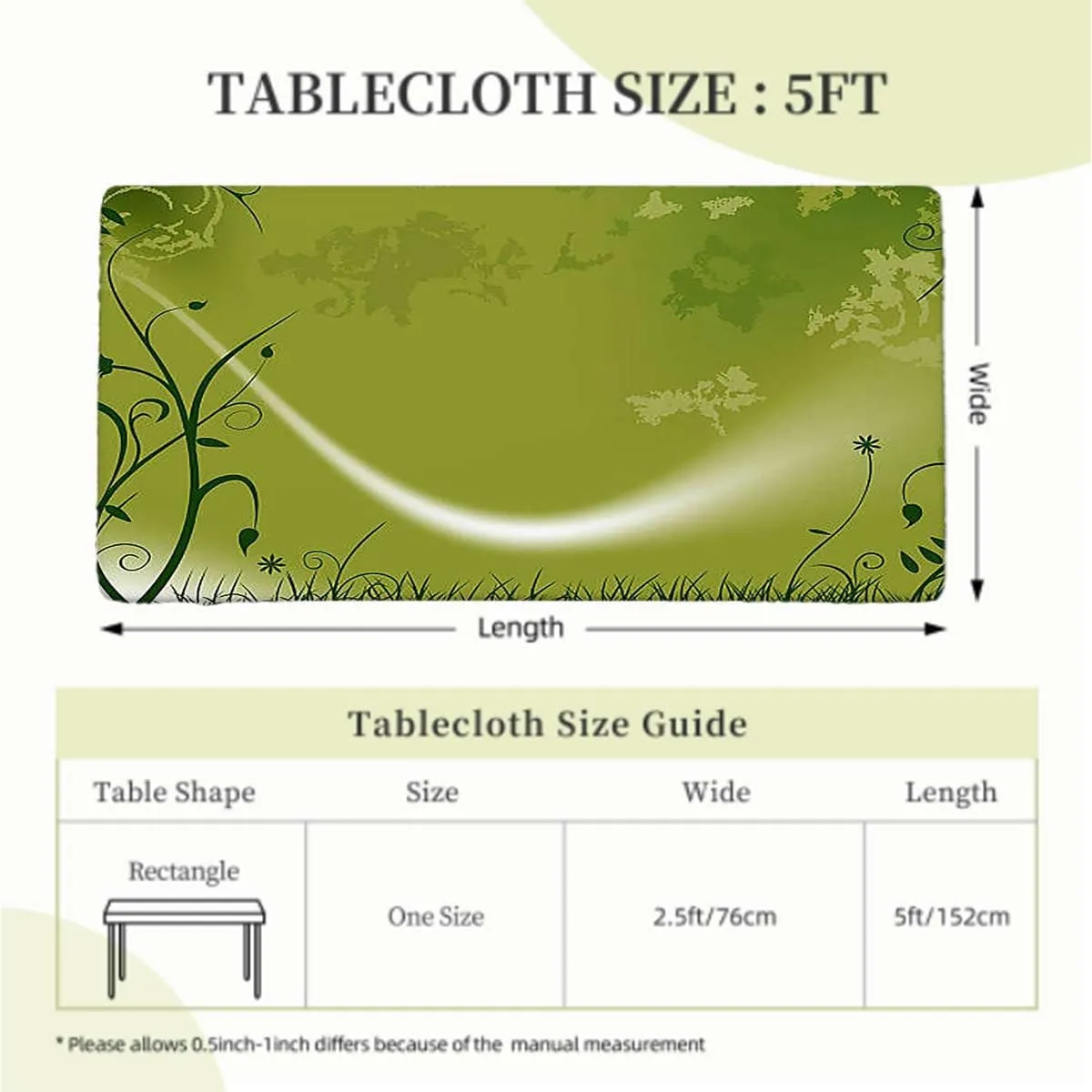 Green Black White Fitted Tablecloth for Rectangle Table Swan Floating Waterproof Elastic Fitted Table Covers,Camping, Indoor, Outdoor Abstract Fits up 5 Foot Tables