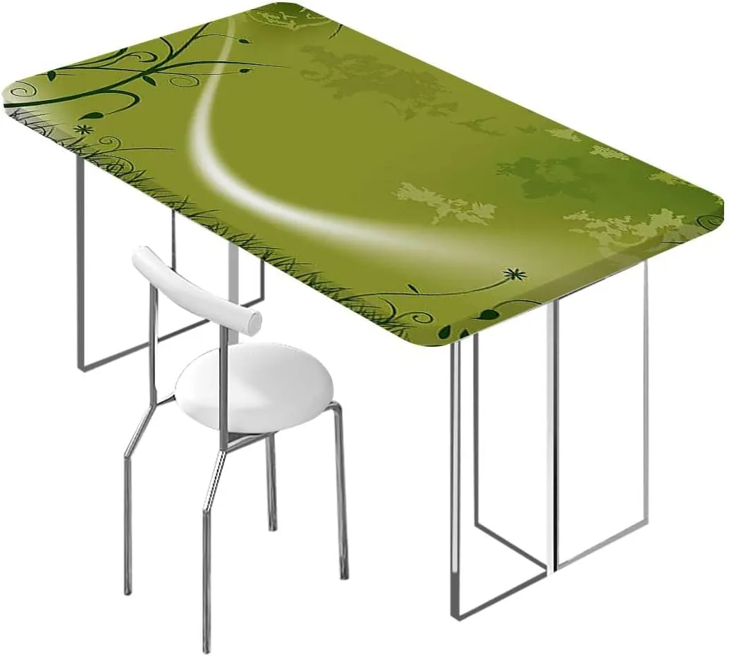 Green Black White Fitted Tablecloth for Rectangle Table Swan Floating Waterproof Elastic Fitted Table Covers,Camping, Indoor, Outdoor Abstract Fits up 5 Foot Tables