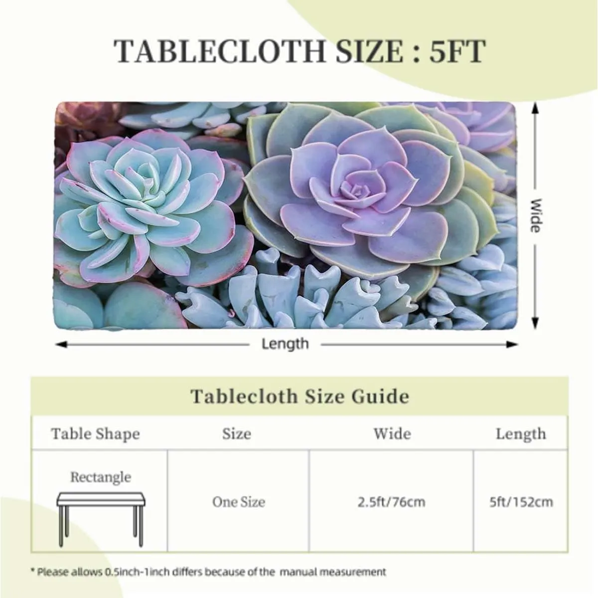 Green Folding Table Cover Cute Succulents Flower Desert for Kitchen Parties Wedding Indoor Holiday Dining Table Decor Pads Hot Plant Artwork Fits up 5 Foot Tables