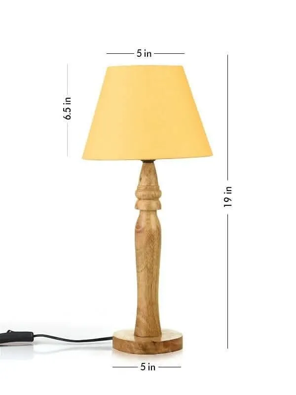 Green Girgit Round Brown Lamp With Taper Yellow Cotton Shade