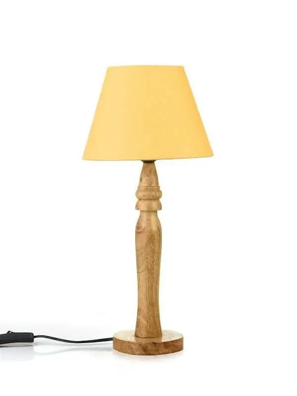 Green Girgit Round Brown Lamp With Taper Yellow Cotton Shade