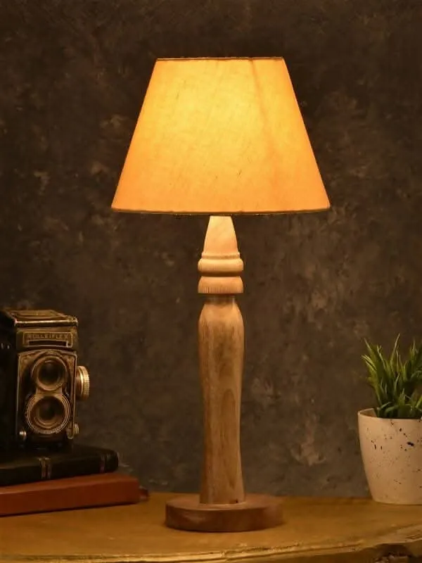 Green Girgit Round Brown Lamp With Taper Yellow Cotton Shade