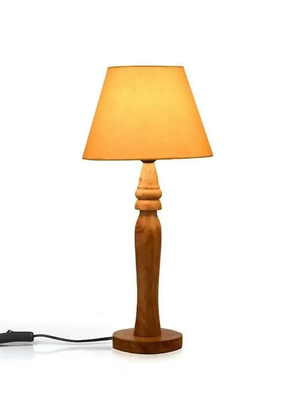 Green Girgit Round Brown Lamp With Taper Yellow Cotton Shade