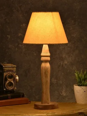 Green Girgit Round Brown Lamp With Taper Yellow Cotton Shade
