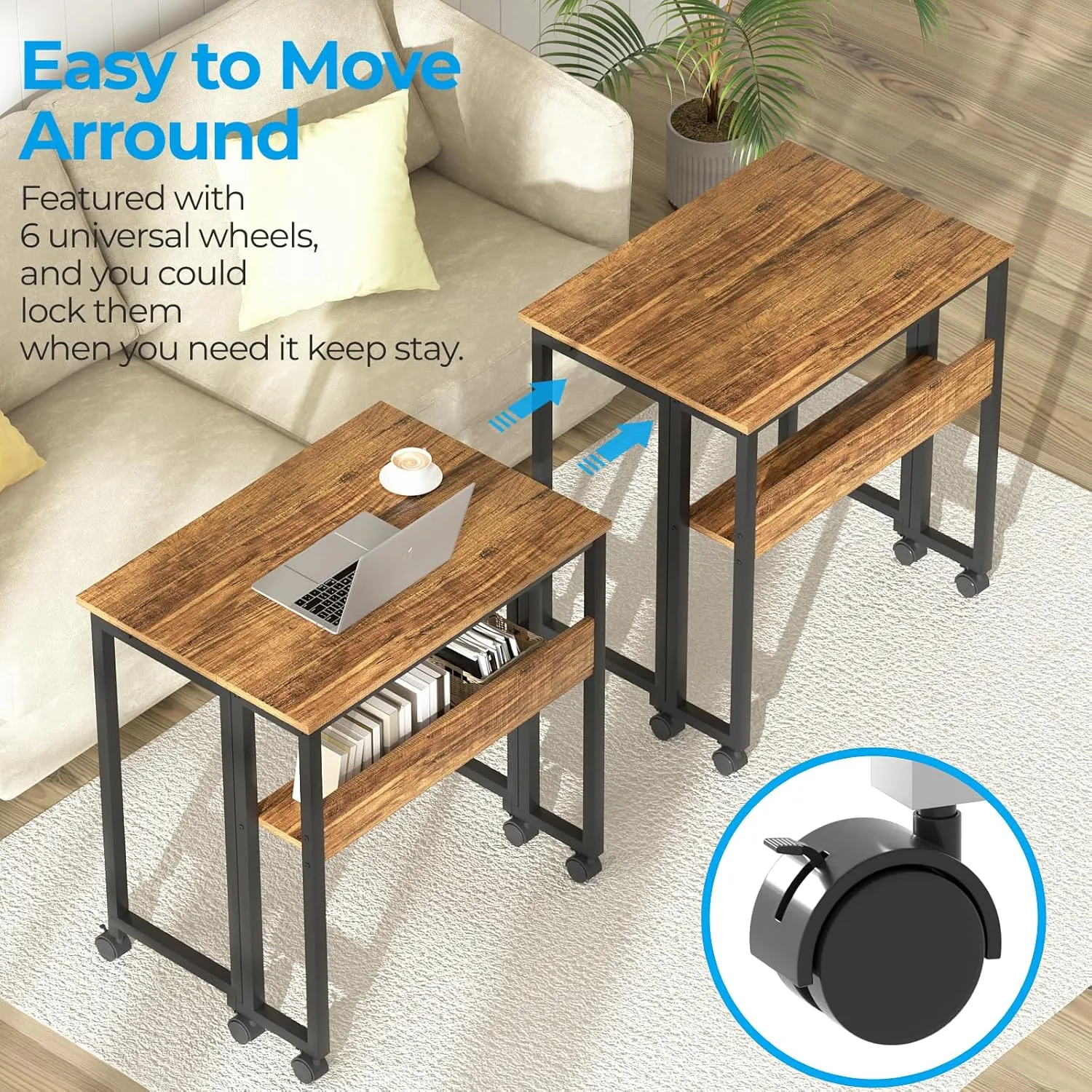 GreenForest Folding Desk Small Rolling Desk with Storage Shelf, 24.8 inch Foldable Computer Desk with Wheels for Small Space, Easy Assembly,Walnut