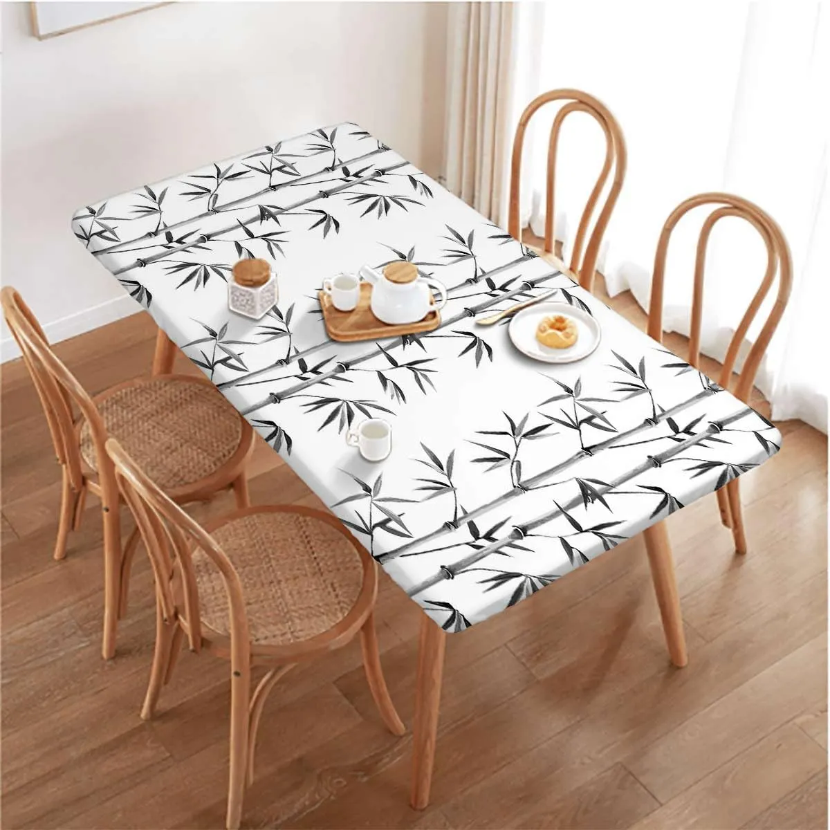 Grey Charcoal Fitted Tablecloth for Rectangle Table Bamboo Tree Clear Simple Background Rectangular Fitted Picnic Folding Table Cover Outdoor tablecloths Bamboo Fits up 5 Foot Tables