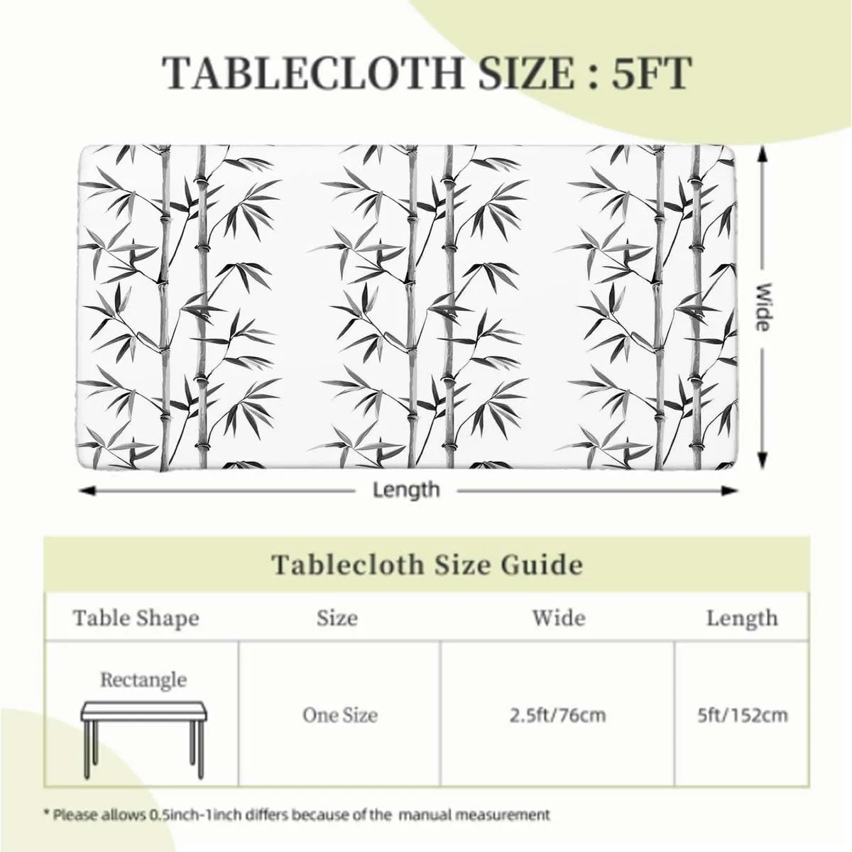 Grey Charcoal Fitted Tablecloth for Rectangle Table Bamboo Tree Clear Simple Background Rectangular Fitted Picnic Folding Table Cover Outdoor tablecloths Bamboo Fits up 5 Foot Tables