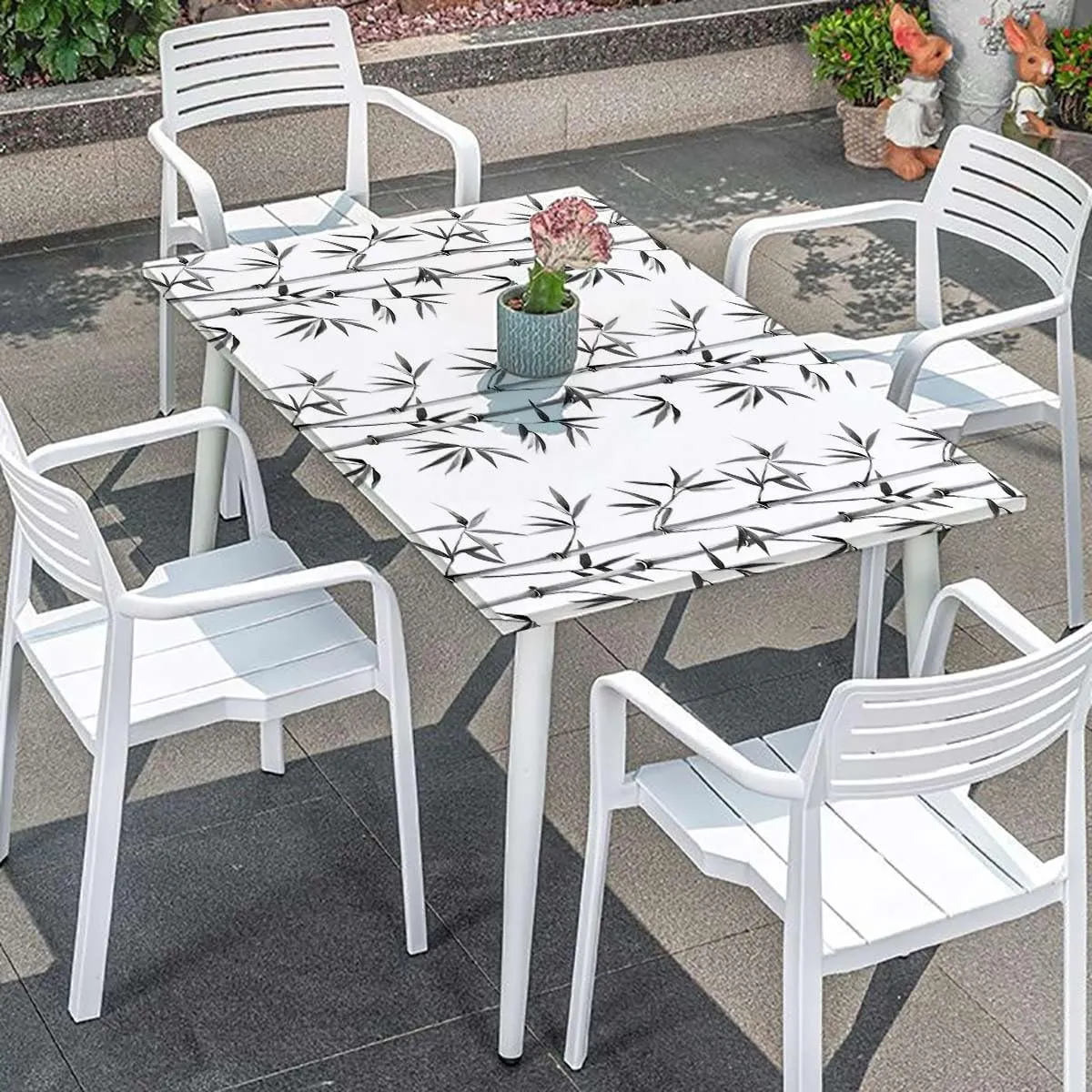 Grey Charcoal Fitted Tablecloth for Rectangle Table Bamboo Tree Clear Simple Background Rectangular Fitted Picnic Folding Table Cover Outdoor tablecloths Bamboo Fits up 5 Foot Tables