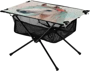 Grey Horse with Floral Portable Folding Camping Table, Compact Lightweight Beach Table with Carrying Bag for Outdoor Picnics, BBQs, Camp