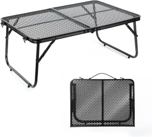 Grill Table Camping Table 2FT Foldable Small Folding Table Low Picnic Table Portable Stand Mesh Outdoor Indoor Card BBQ RV Black 23.6×15.7×9.5 inch