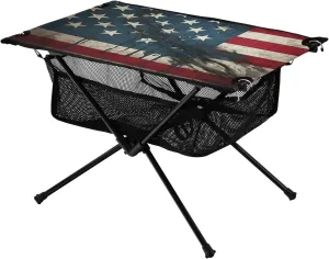 Grungy American Flag Portable Folding Camping Table, Compact Lightweight Beach Table with Carrying Bag for Outdoor Picnics, BBQs, Camp