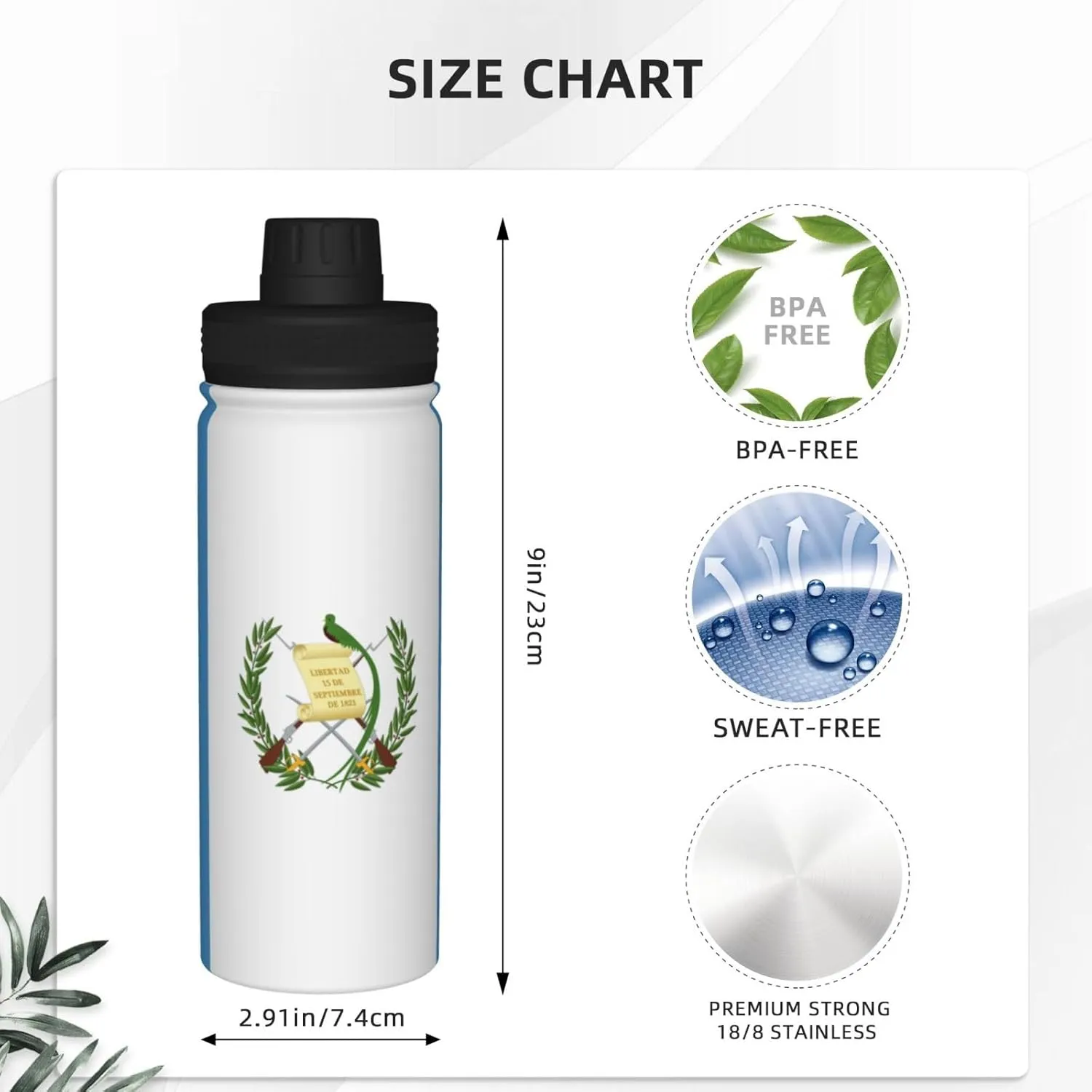 Guatemala Flag 18 OZ Sports Insulated Water Bottle Stainless Steel Kettle Novelty Drinking Cup for Outdoor Gym Travel