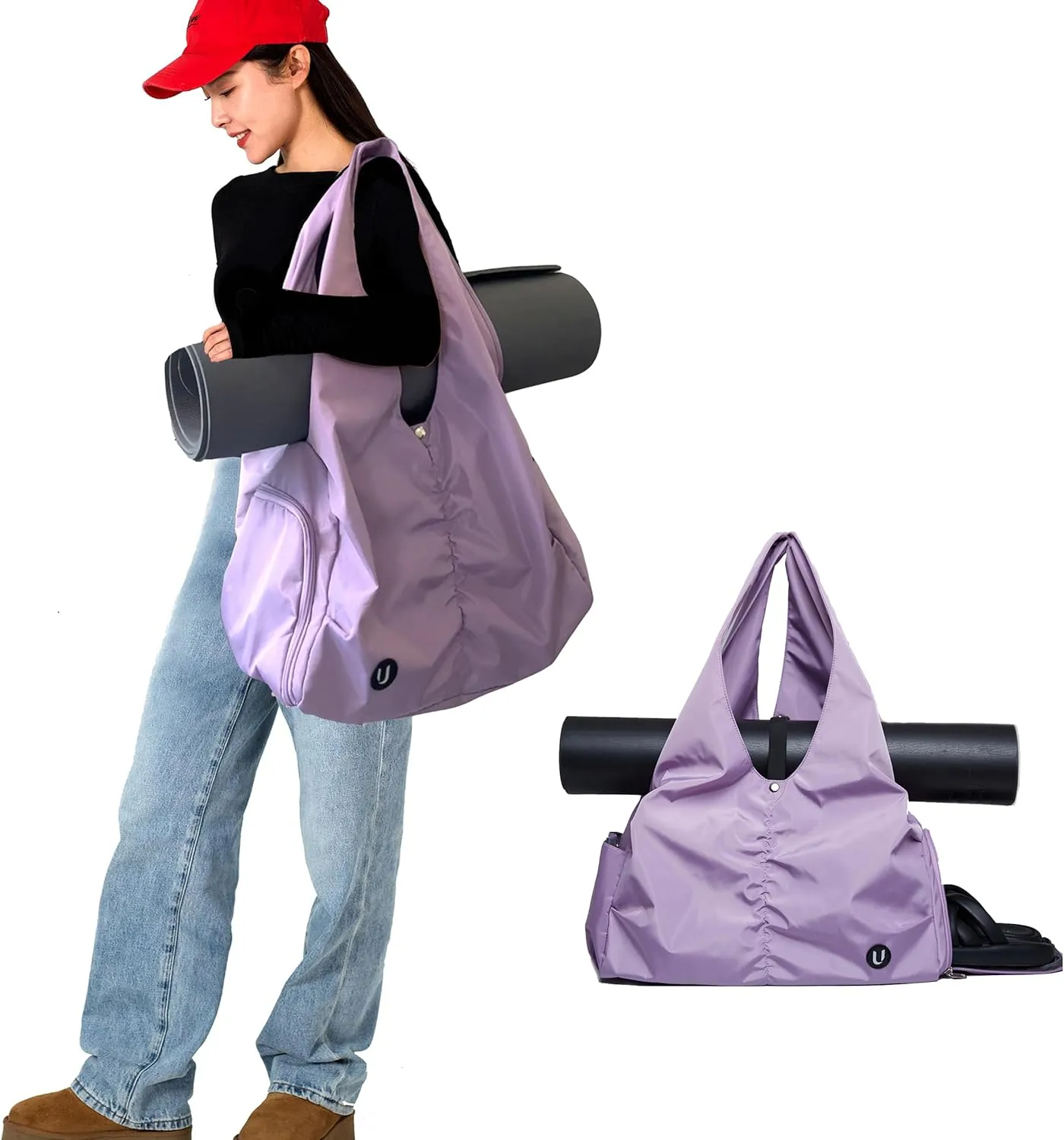 Gym Bag with Shoes Compartment and Wet/Dry Storage Pockets - Adjustable Yoga Mat Holder (Purple)