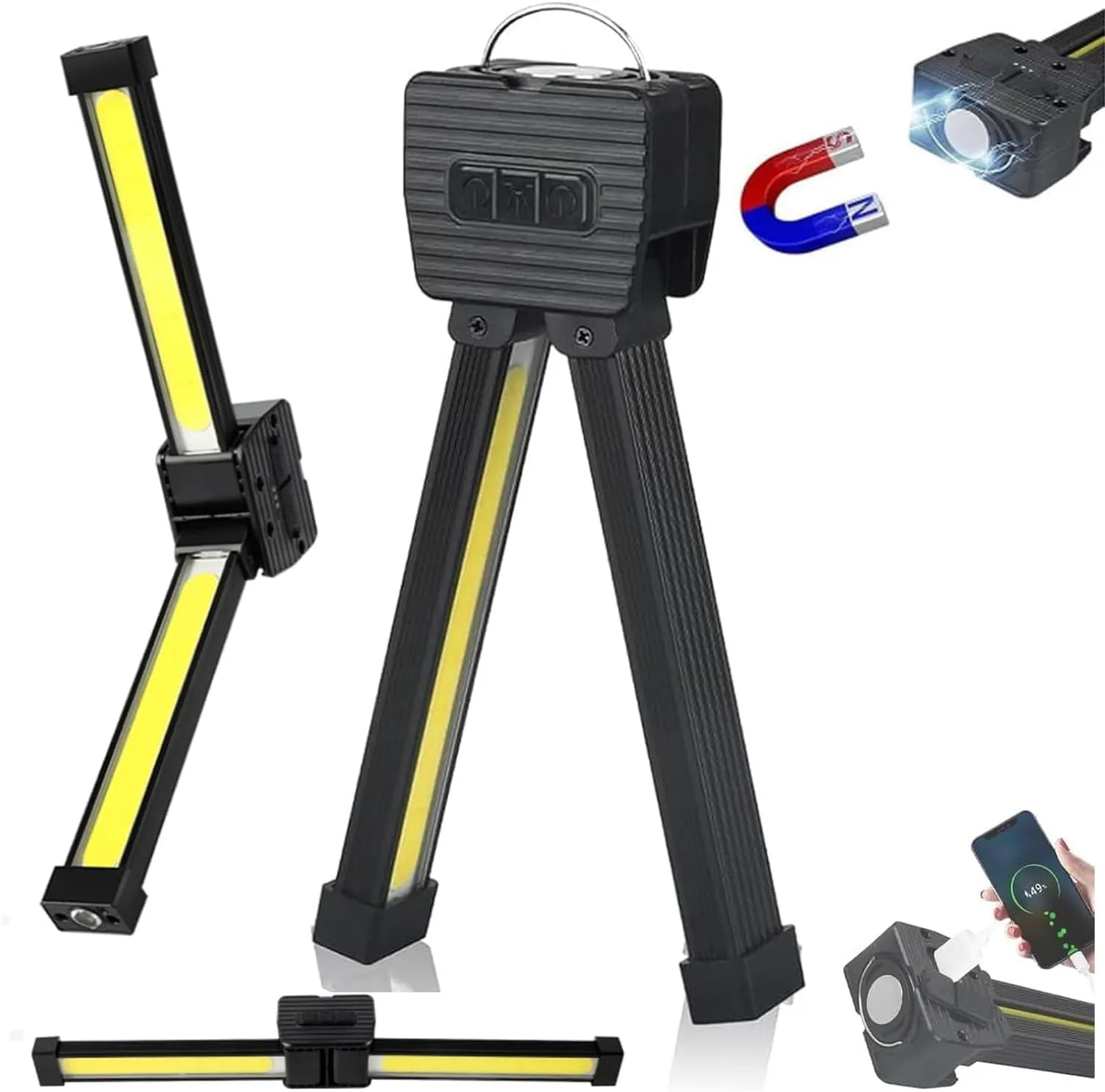 Gym Lamp for Posing,Posing Lamp,Portable Magnet LED Flashlight Gym Lamps 180 Degree Folding,with Hanging Hook,7th Gear Dimming, USB Rechargeable Worklight,Power Bank Camping Light