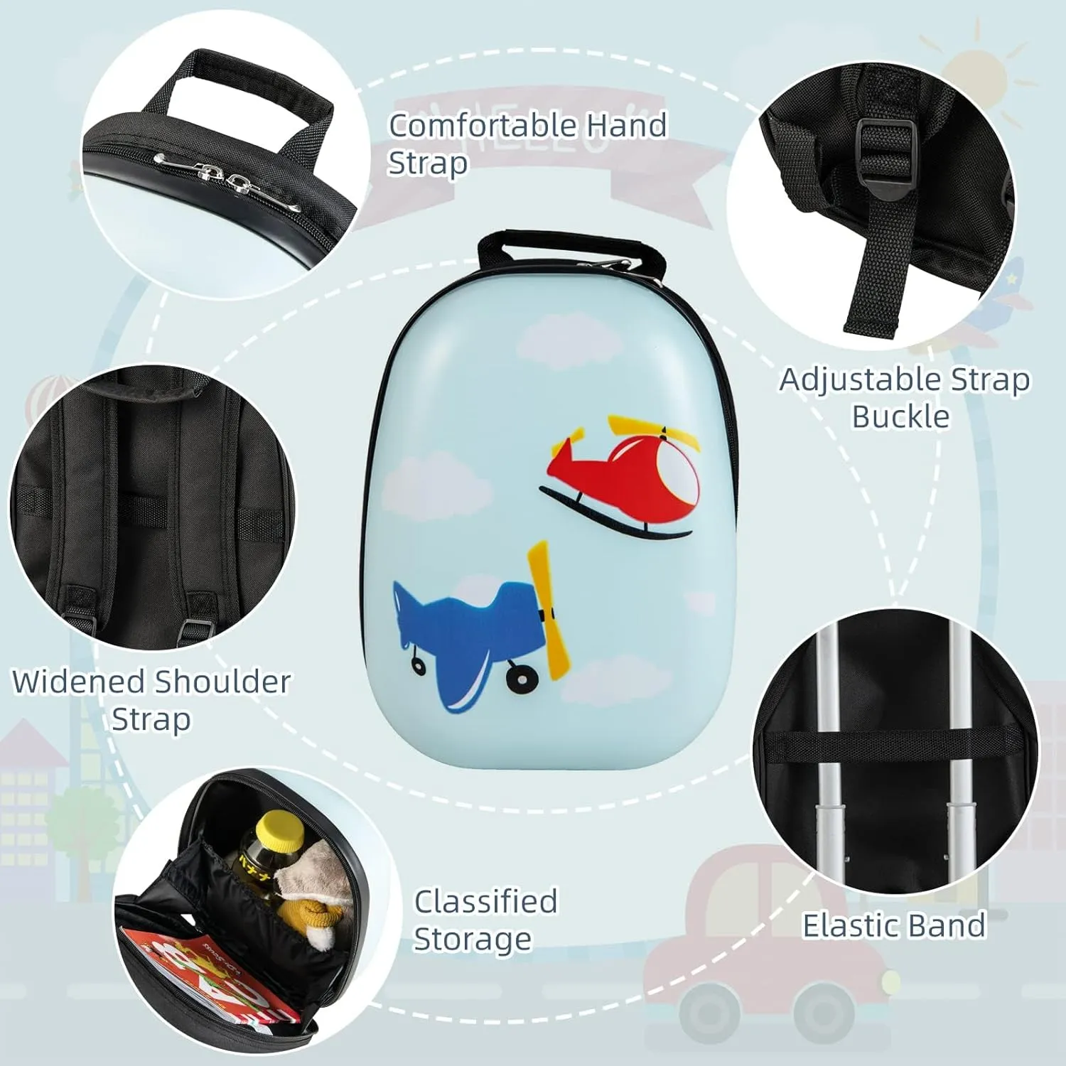 GYMAX Kids Carry On Luggage Set, 12" & 16" 2PCS Rolling Suitcase