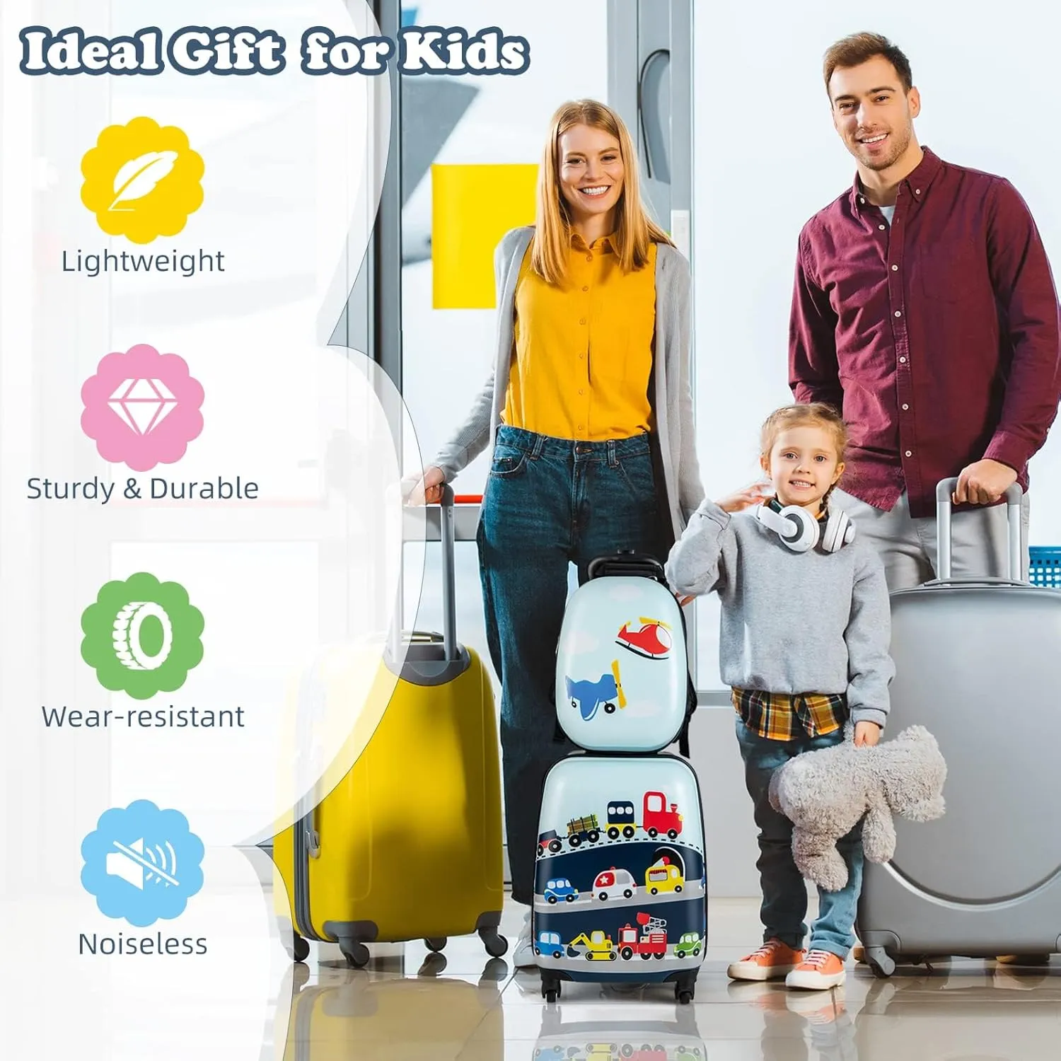 GYMAX Kids Carry On Luggage Set, 12" & 16" 2PCS Rolling Suitcase