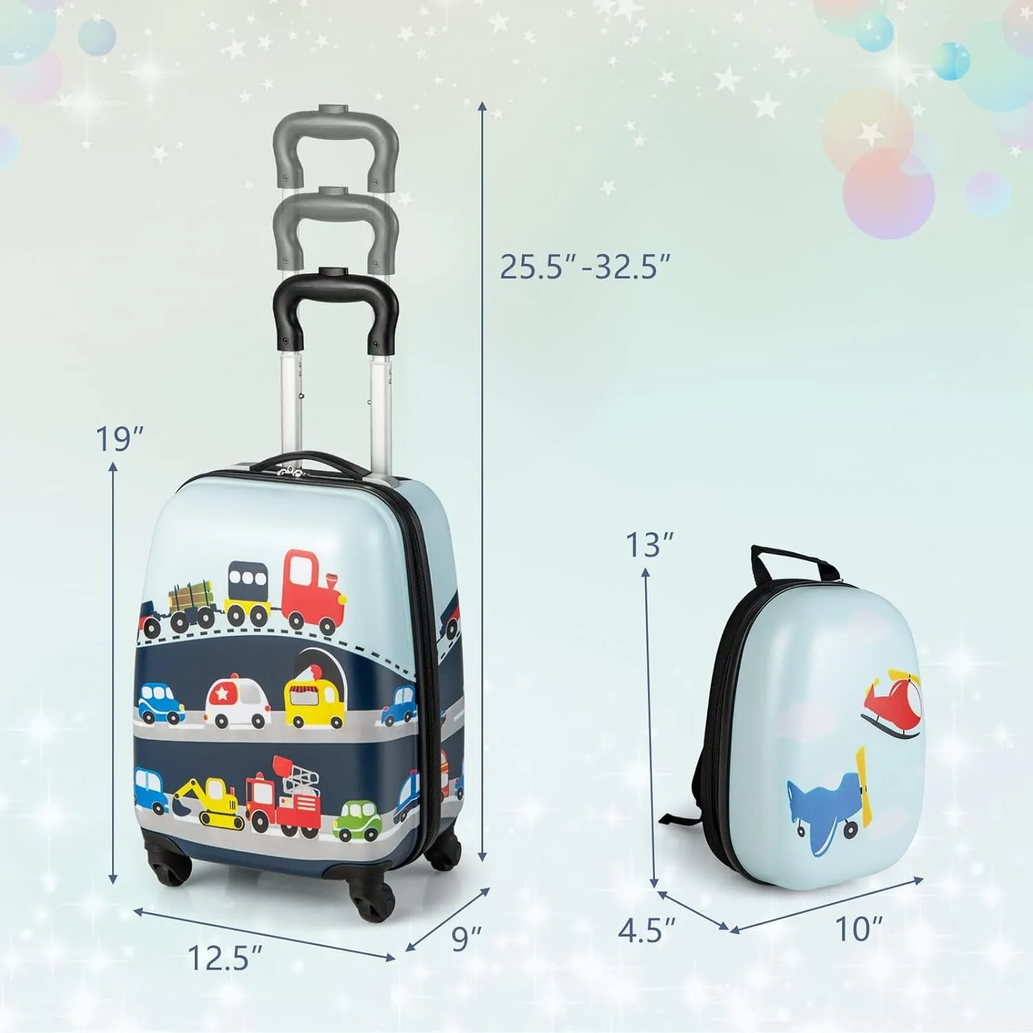 GYMAX Kids Carry On Luggage Set, 12" & 16" 2PCS Rolling Suitcase