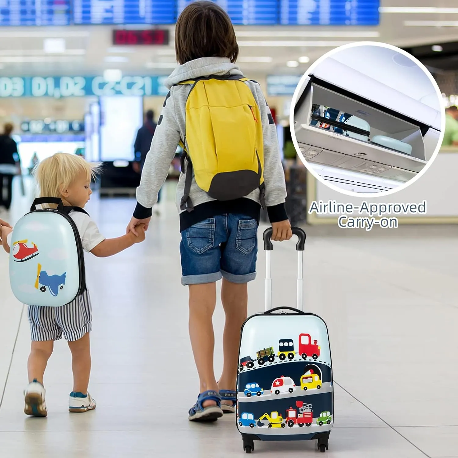 GYMAX Kids Carry On Luggage Set, 12" & 16" 2PCS Rolling Suitcase