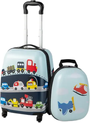 GYMAX Kids Carry On Luggage Set, 12" & 16" 2PCS Rolling Suitcase