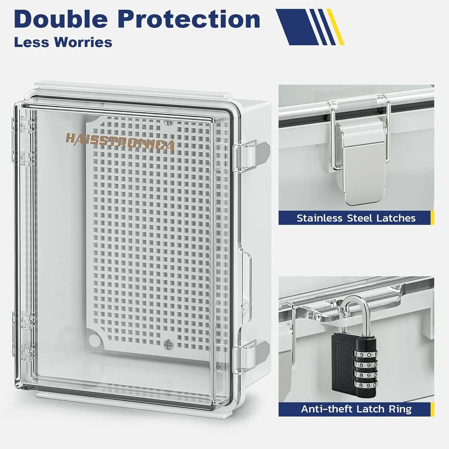 haisstronica Waterproof Outdoor Electrical Box, IP67 Weatherproof Junction Box ABS Plastic Electrical Enclosure with Mounting Plate, Wall Brackets, Cable Glands, Control Box, Clear, 8.7"*6.7"*4.3"
